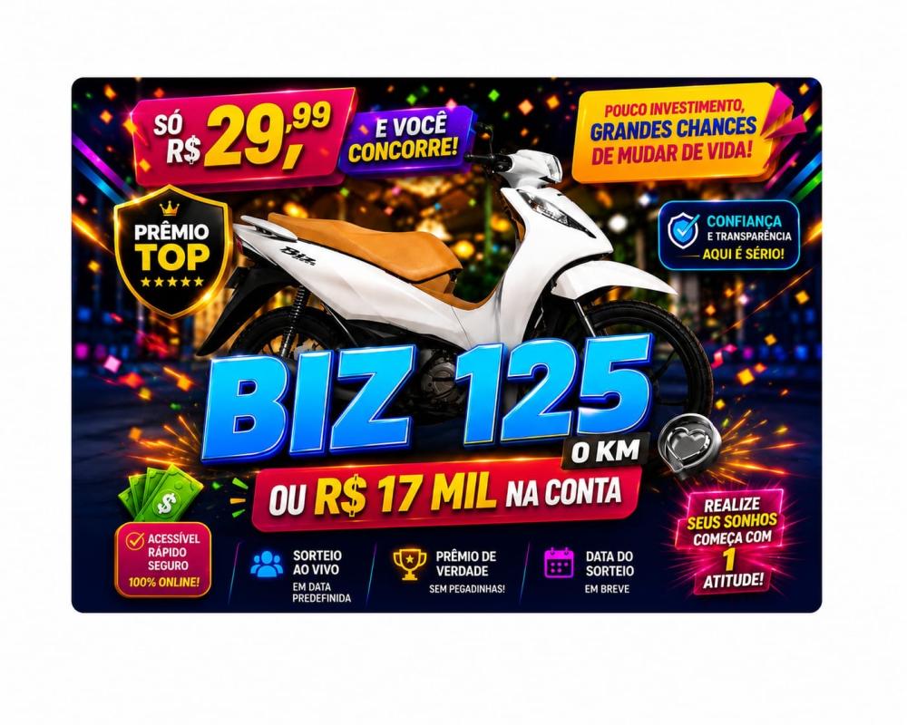 MEGA SORTEIO BIZ 125 EX 0km OU 17 k
